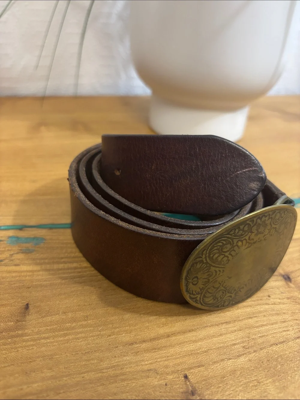 Genuine Y2K old navy Leather Western Floral Buckle Belt XL